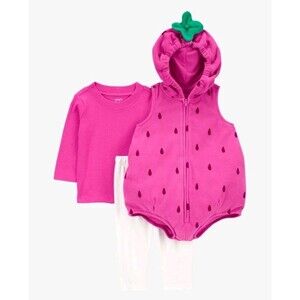 Carter’s Baby Girls 6-9 Mos 3 Pc Costume Outfit Top, Pants & Strawberry Vest NWT